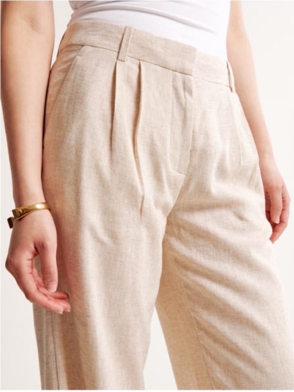 Abercrombie A&F Sloane Linen Blend Tailored Wide Leg Pant Trouser